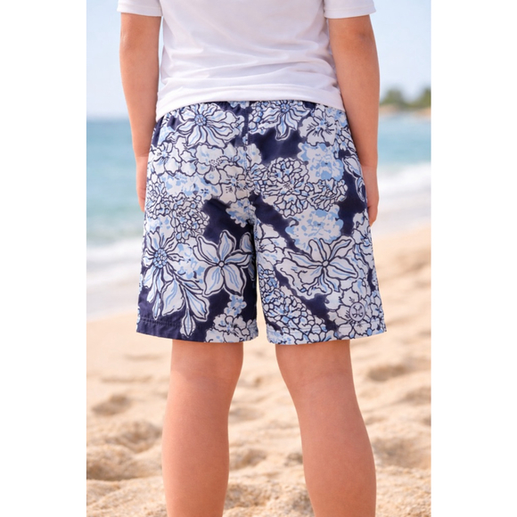 Lilly Pulitzer Boys Swim Trunks L 8-10 NWT Navy Floral Capri - Picture 3 of 8